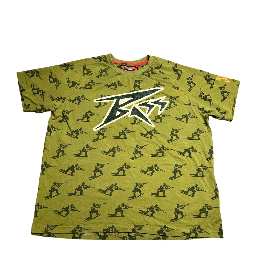 Bass by Ron Bass Men 3XL Art of War No War Graphic TShirt Olive Green Streetwear